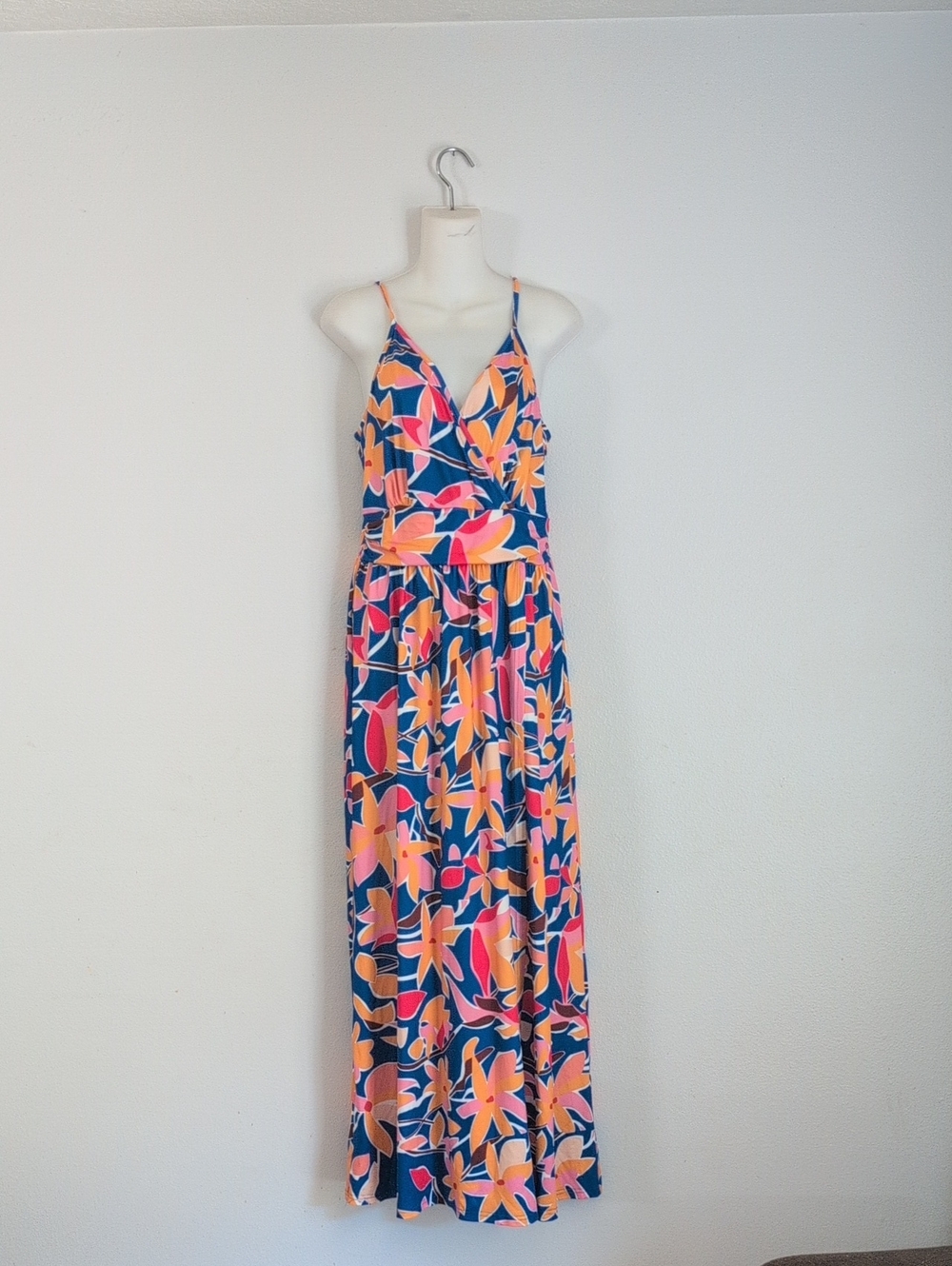 Tropical Floral Maxi Dress - Navy with Pink & Peach